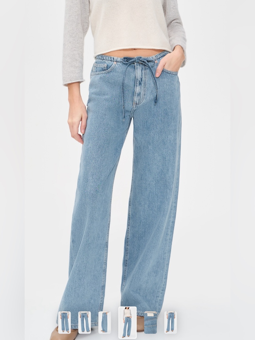 DL1961 Siena Aura Low Slung Light Blue Wide-Leg Drawstring Jeans Size 27 NWT